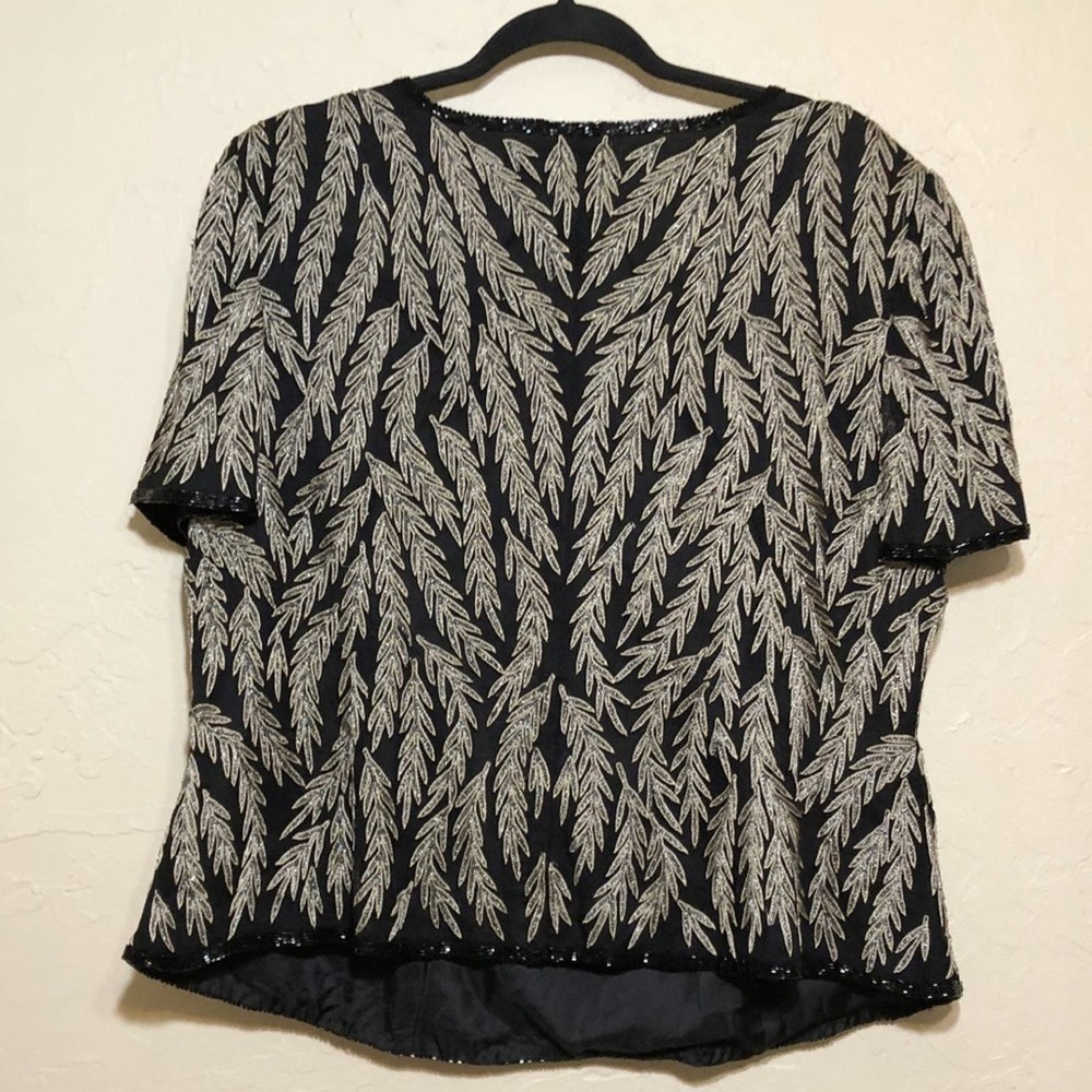 Papell Boutique Womens Top 2X Evening Metallic Embroidered Top - Picture 2 of 4